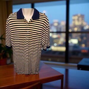 Vintage Masters Collection Pique Navy/Yellow Stripe Golf Polo Size Large #41
